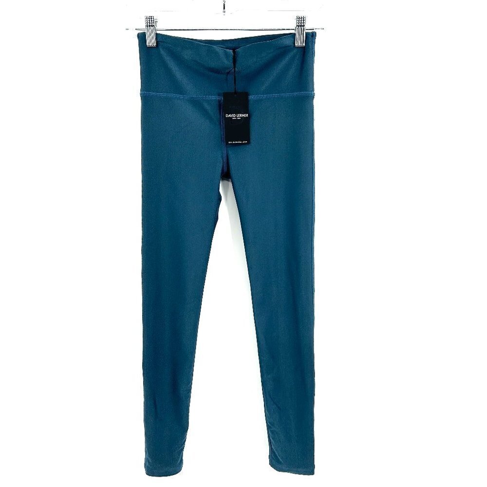 NWT DAVID LERNER Blue Metallic Wide Waistband Skinny Leggings Size XS